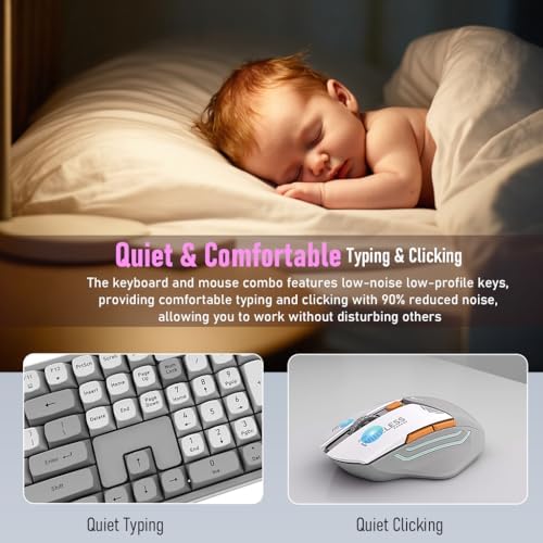 Rechargeable Wireless Keyboard and Mouse Combo, Full-Size - White-Gray