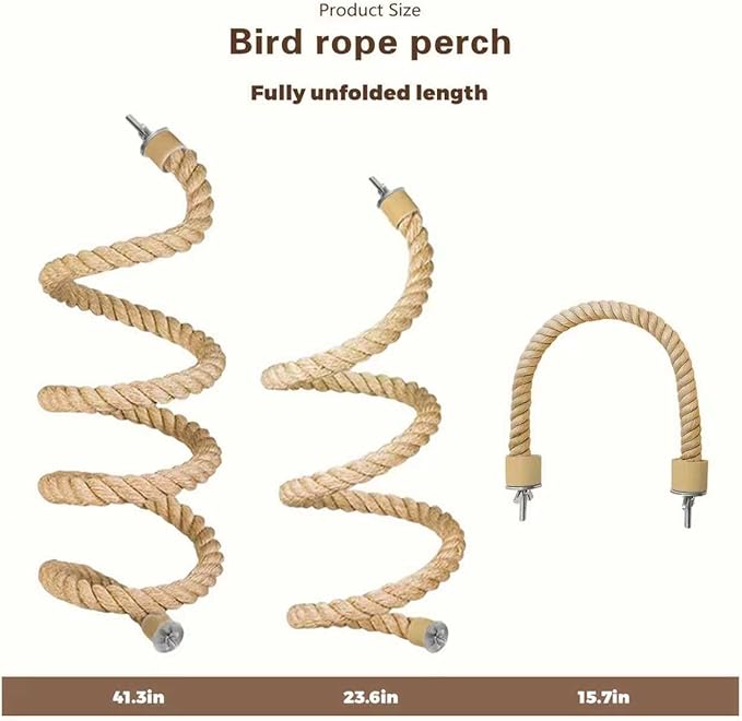 3pcs Bird Rope Perch for Parrots,Bird Cage Climbing Rope Toys Accessories,Bendable Climbing,Bendable Natural Jute Boing with Pine Wood and Stainless Steel Mount,Parakeet Lovebirds(Natural Jute)
