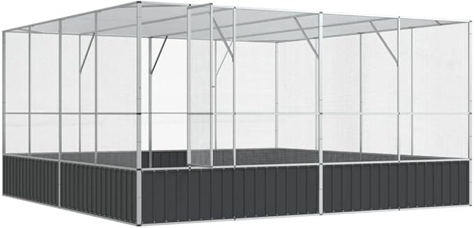 Steel Aviary Silver, Steel Bird Cage, Outdoor Aviary Parrot Cage Wide Flight Metal Birdcage, 164.6"x163"x83.5" Steel,-84