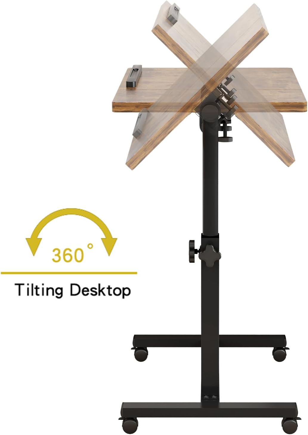 TigerDad Adjustable Overbed Table with Wheels, Rolling Laptop Bed Desk for Home Hospital Use, Height & Tilt Adjustable Mobile Table for Eating, Working, Reading in Bed or Sofa