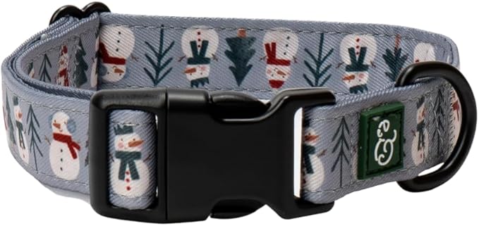 Lucy & Co. Dog Collar - Durable Lightweight Designer Collar for Pets - Adjustable Metal Safety Buckle - Holiday Collar, Snow Much Fun, Gray & White Snowman - Small