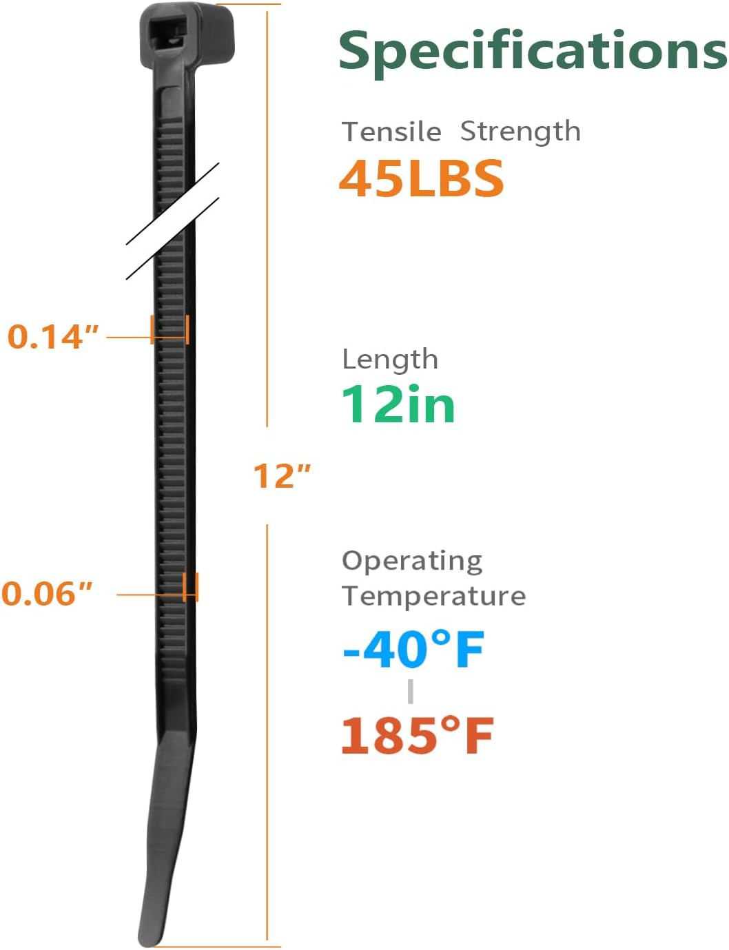 12 Inch Black Zip Ties 2000 Pack Cable Ties 45 LBS