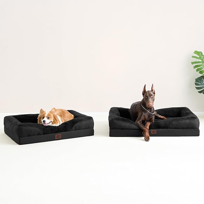 EHEYCIGA Orthopedic Dog Bed for Medium Dog, 35x22x6.5 Inch Memory Foam Dog Couch Bed with Sides, Waterproof Liner & Washable Removable Cover, Bolster Pet Sofa, Black