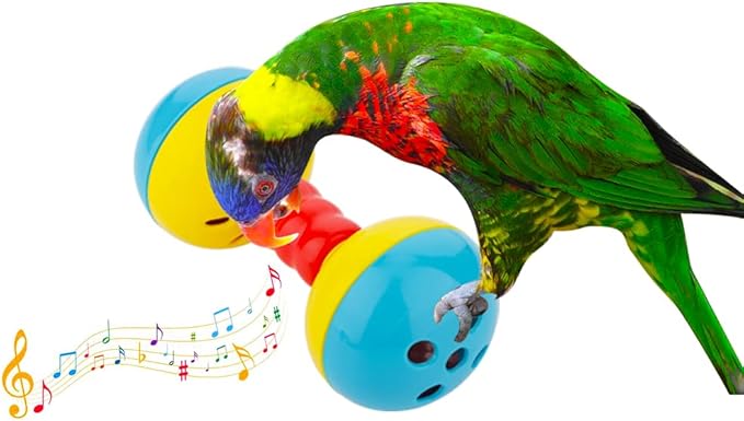 DQITJ 2 Pcs Bird Barbell Dumbell Foot Toy, Enrichment Rattles Bells Foot Toy for Small Bird Parrot Parakeet Cockatiel Conure Love Birds