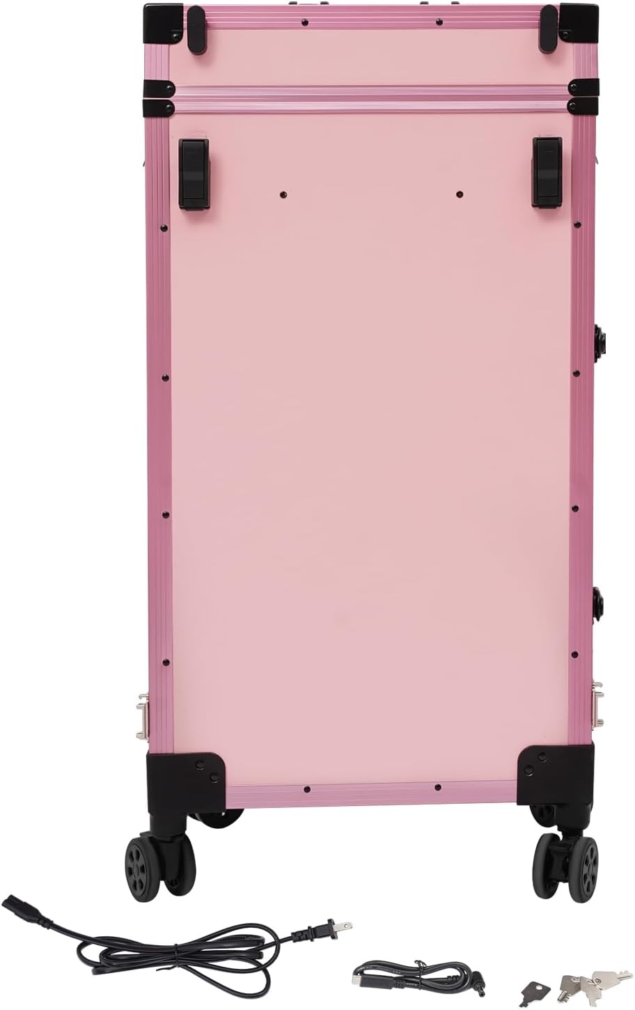 Rolling Makeup Train Case with 4 Drawers&Mirror, Foldable Makeup Nail Desk with Table&Blueteeth Speaker, Lockable Manicure Table for Technician Workstation Salon (Pink)