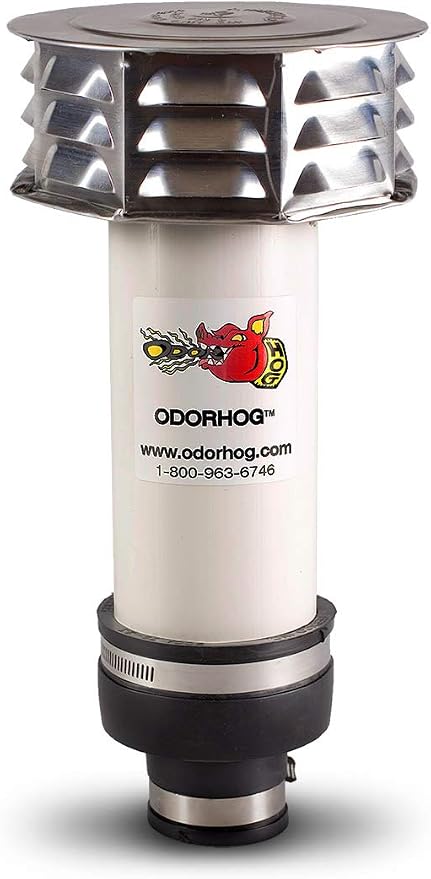 OdorHog Metal Cap Clamp On Vent Stack Pipe Filter 1.5", Removes Outdoor Septic