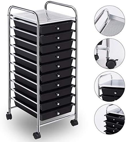 Giantex 10 Drawer Rolling Storage Cart Scrapbook Paper Office School Organizer (Black)