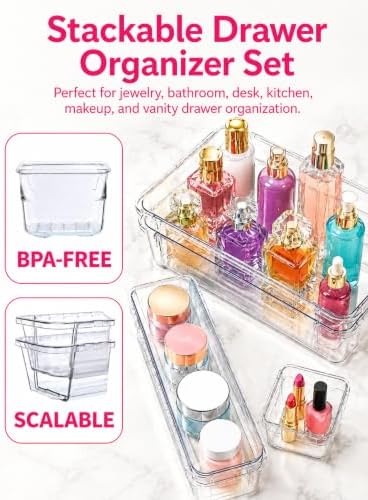 30 PCS Adjustable Expandable Clear Plastic Drawer Organizers
