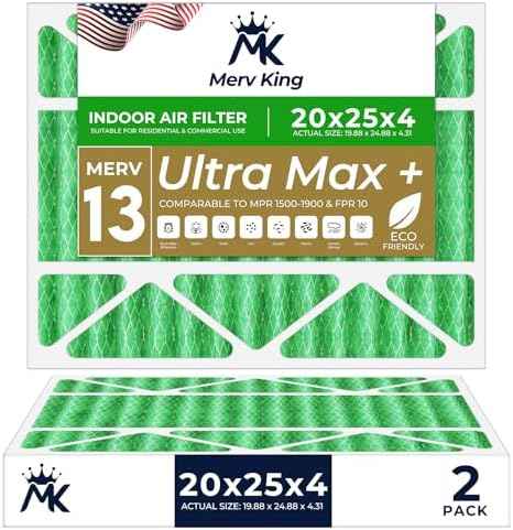 MervKing 20x25x4 Air Filter Actual Size: 19.88" x 24.88" x 4.31" MERV 13 MPR 1500-1900 | MADE IN USA | 2-Pack | Pleated HVAC AC Furnace Replacement