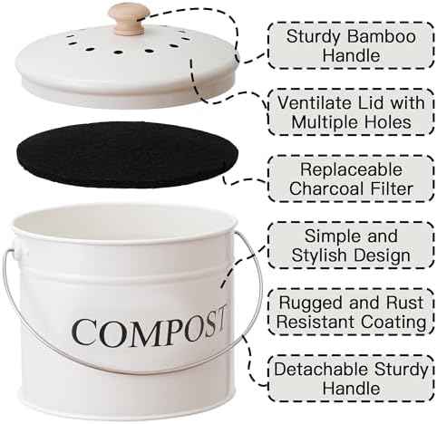 Compost Bin - 1 Gallon Countertop Composter with Lid, Charcoal