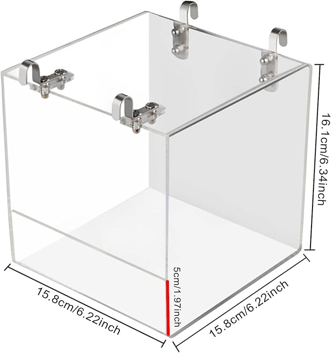 Hanging Cube Bird Bath Cage, Transparent Bird Bathtub Bath Shower with Stainless Steel Hooks for Small Bird Canary Parakeet Budgerigar Parrots Crested Myna Cockatiel Lovebird (Large)