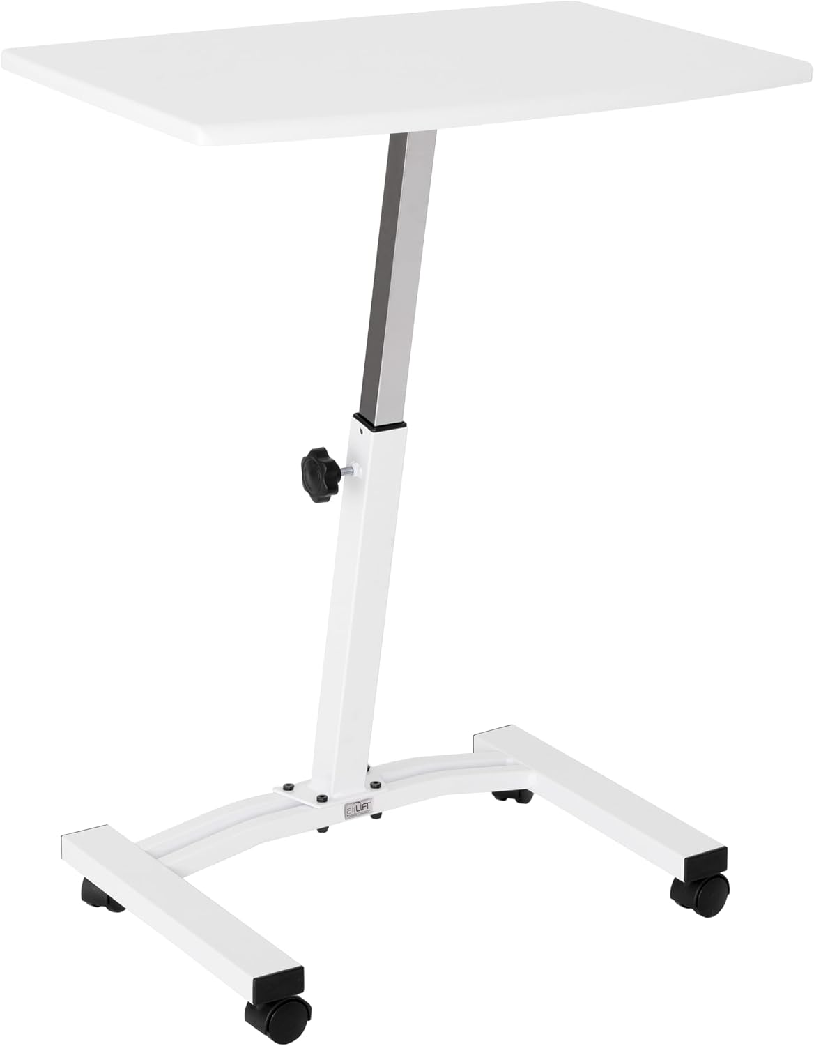 Seville Classics Airlift Mobile Height Adjustable Laptop Stand Computer Workstation for Sitting Classroom Home Office Medical Table w/Wheels, Flat Desk 24", White