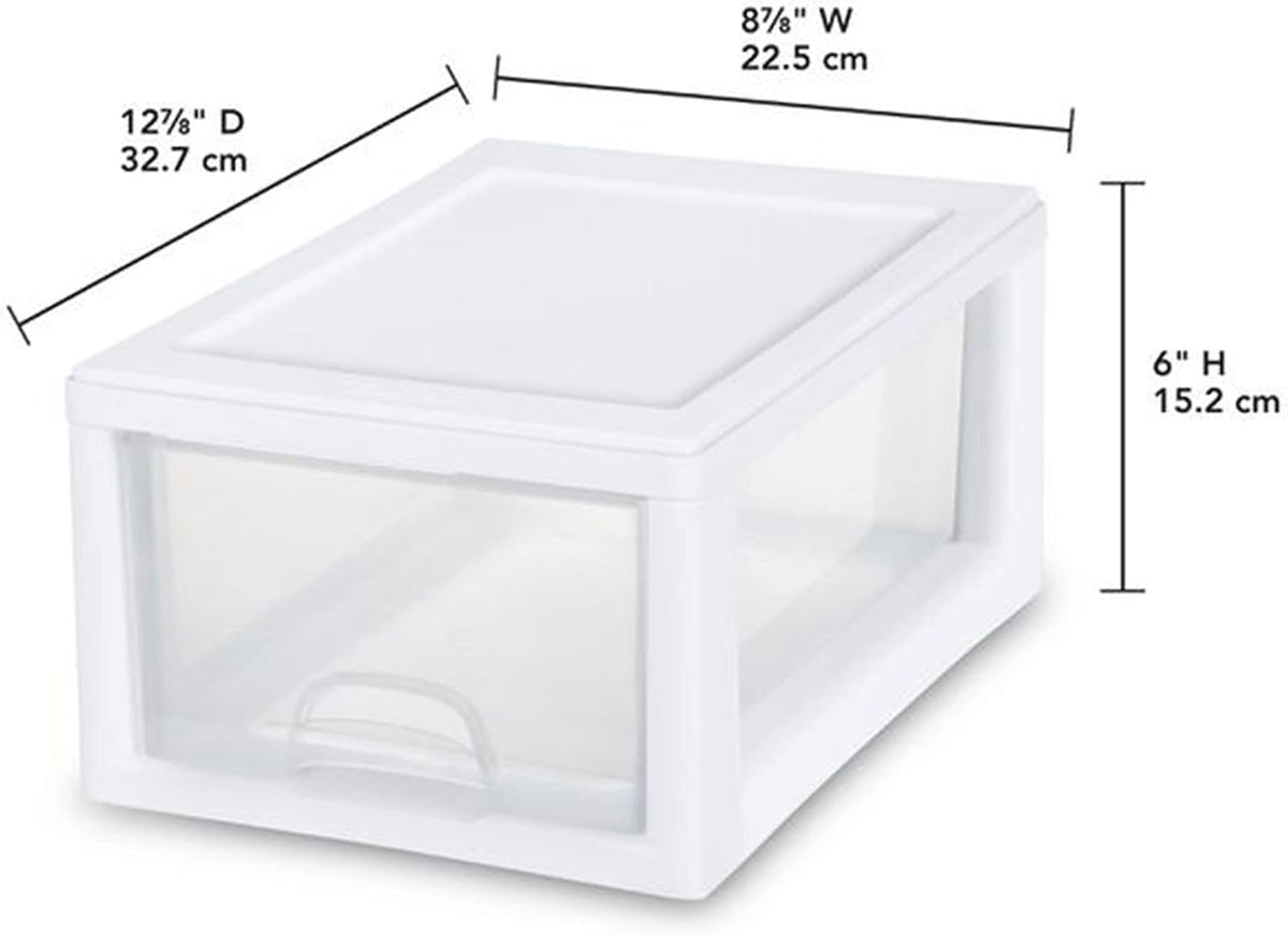 Sterilite Stacking Drawer Storage Organizer for Clothes, 6 Quart, 6-Pack