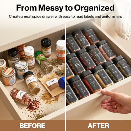 Glass Square Spice Jars with Label, Seasoning Set, 36x Black Sprinkle Lids