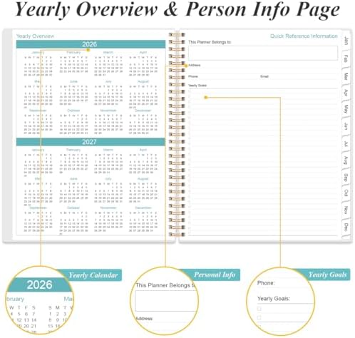 2026-2027 Daily & Monthly Planner - One Page Per Day, Daily Planner from July 2026 - June 2027, Planner 2026-2027 with 12 Monthly Tabs, 8.5" x 11", Blue Leaf Flower