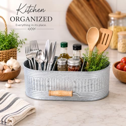 CLEENTABLE Galvanized Metal Utensil Caddy, 4-Compartment