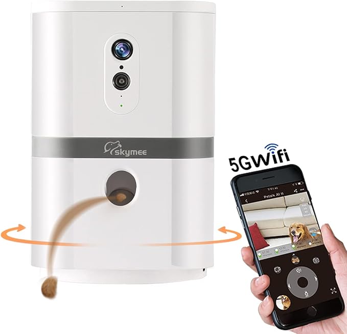Petalk AI II Dog Camera Automatic Treat Dispenser, 5G WiFi Full HD Pet Camera with 180° Pan Full-Room View,Night Vision,Two Way Audio for Dogs and Cats,Compatible with Alexa (Support 5G WiFi)