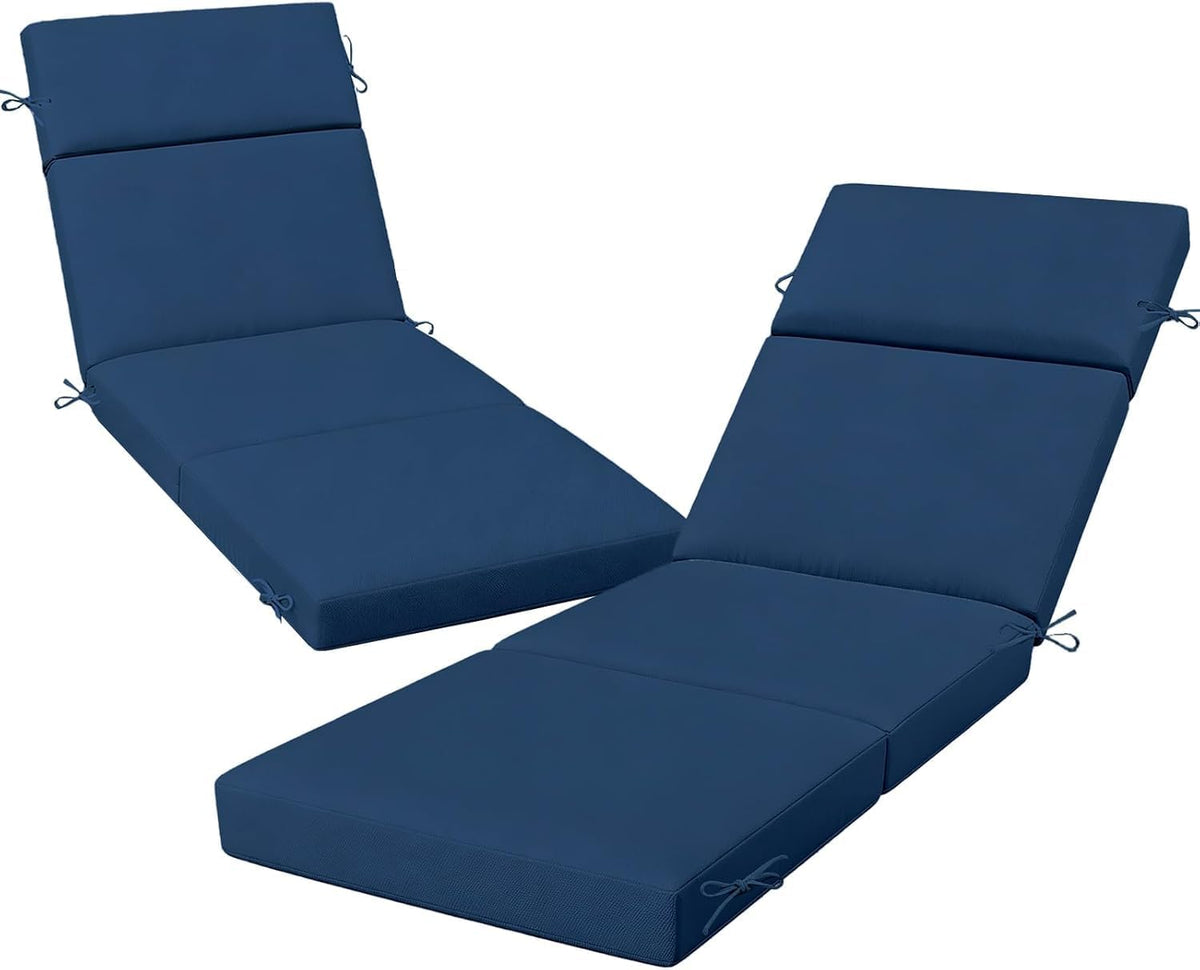 2 Pack Blue Outdoor Chaise Lounge Cushions, 72x21x3 in