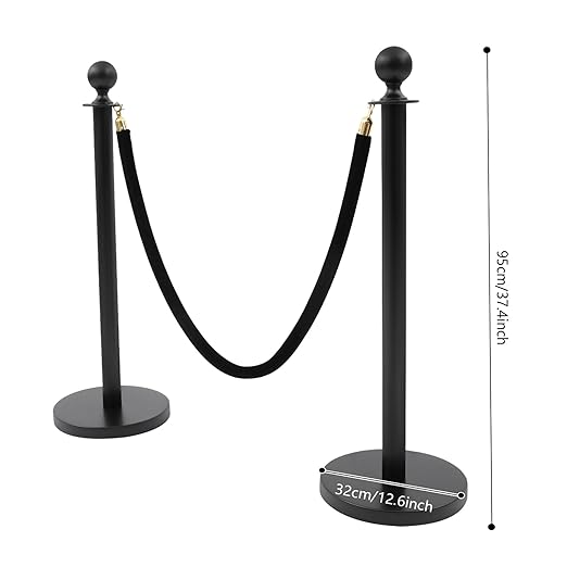 Crowd Control Barriers Black Gold Stanchions Posts, 4 Black Ropes and 8pcs Stainless Steel Poles with Hollow Base, Stanchions with Ropes Set for Airport,Parties,Grand Opening