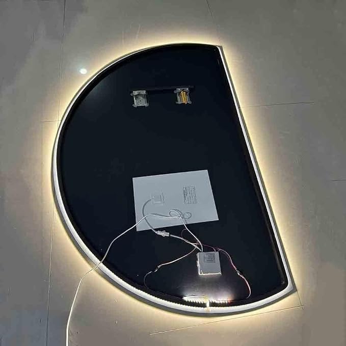 Semicircle Vanity Mirror with LED Lights, Dimmable LED Illuminated Bathroom