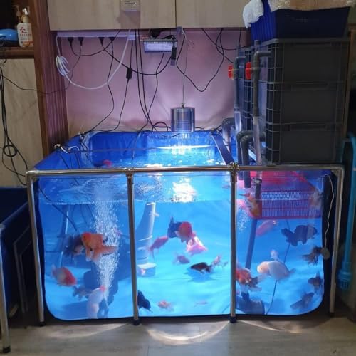 Flexible PVC Fish Breeding Water Tank with Steel Frame, Aquatic Pets Pool, Backyard Pond, Clear Viewing Window, Easy Assembly, 50x40x30cm - Ideal for Fish Lovers