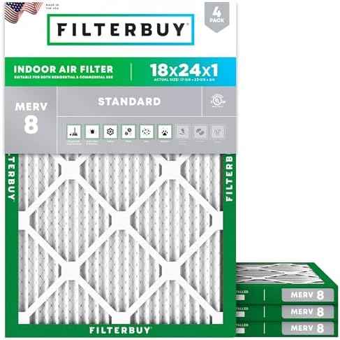 Filterbuy 18x24x1 MERV 8 Pleated HVAC Air Filters, 4-Pack