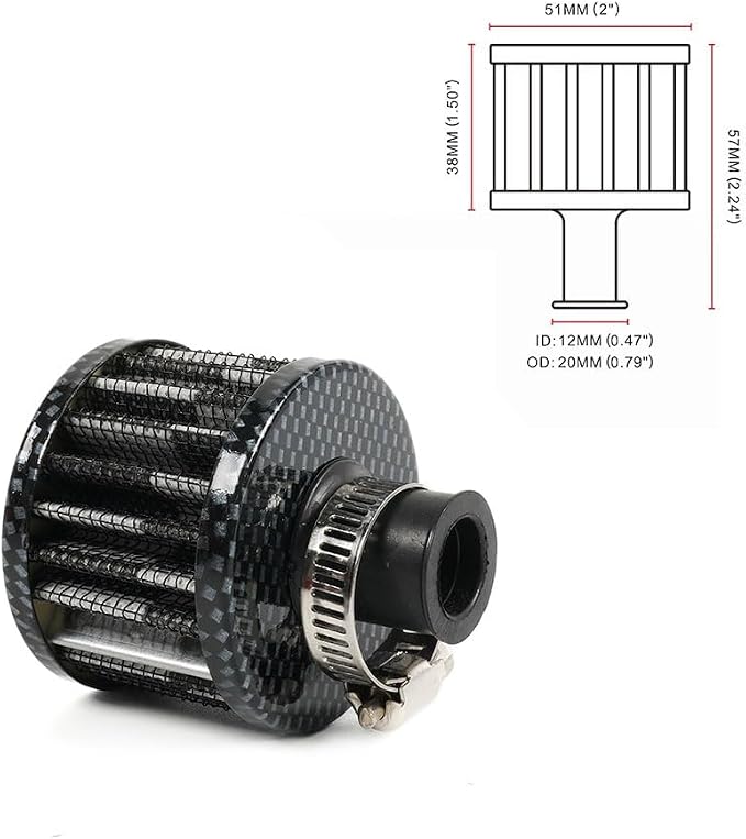 MUGE RACING 2Pcs Air Filter Cold Air Intake Filter Breather 12mm Valve Cover