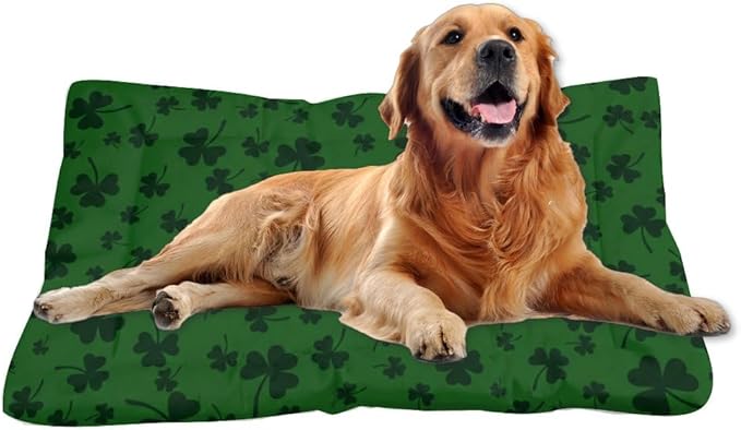 St Patricks Black Shamrock Dog Bed Mat Non Slip Bottom Easy Wash Dog Bed Cozy Soft Pet Cat Pad Pet Winter Supplies Printed Cat Mat Gift Soft 24× 18 Inch Indoor Outdoor
