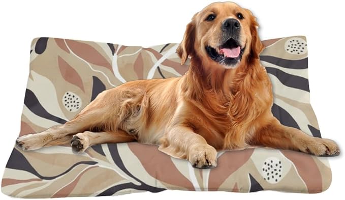 Modern Earthy Leaves Dog Beds & Furniture Crate Mats Washable Dog Crate Pad Beds Washable Non-Slip Cat Pet Bed Small Mat Kennel Pillow Cushion Indoor Outdoor 24X18 Inch