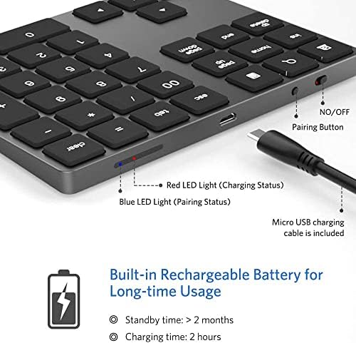 JOYEKY Wireless Number Pad Bluetooth Numeric Keypad for Laptop (Dark Grey)