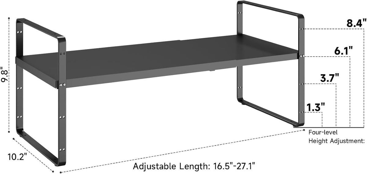 16.5~27.1" Expandable Shelf，2Pack 10.2" Wide Adjustable Height Cabinet Shelves，Black