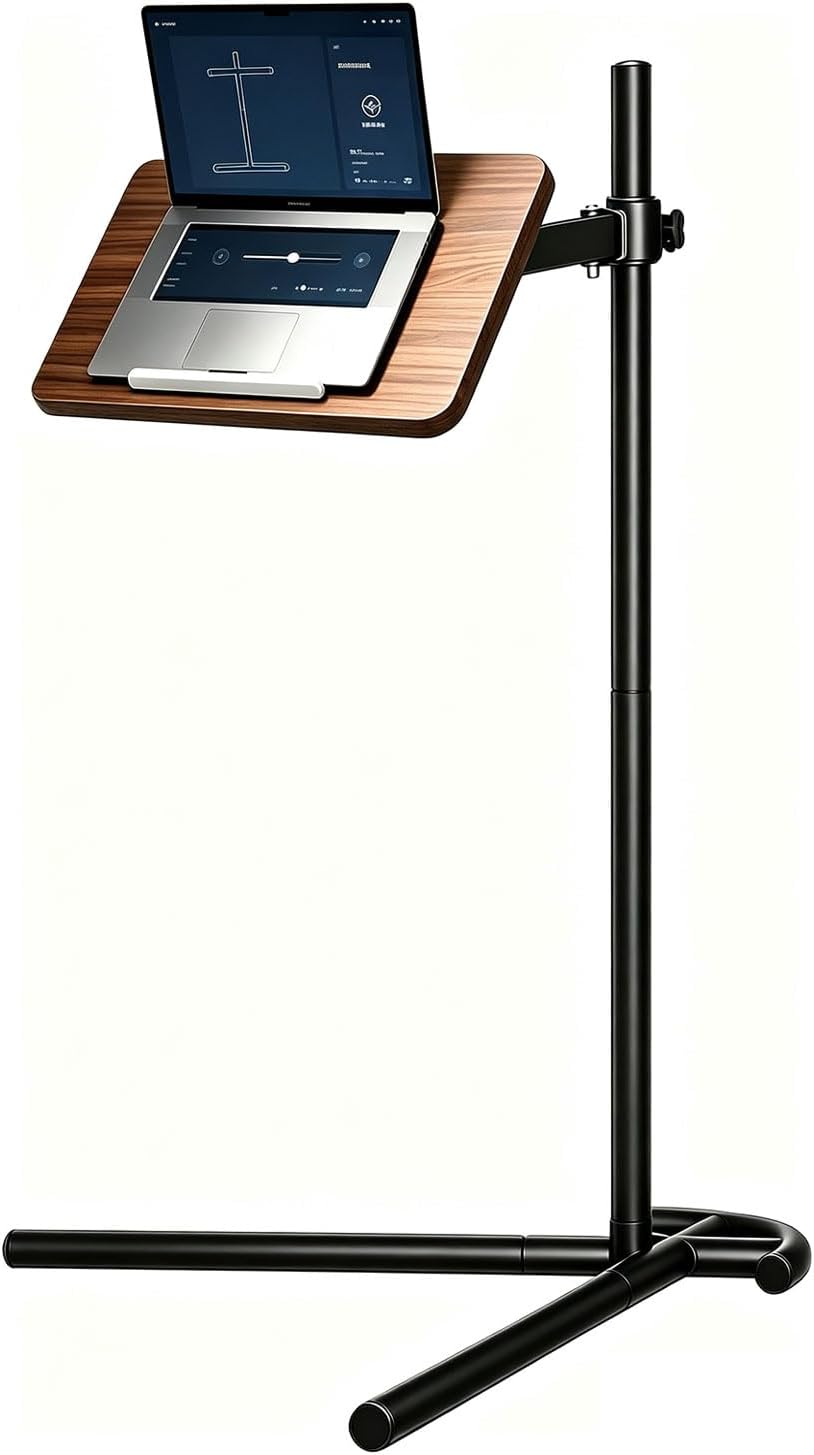 Adjustable Laptop Stand Floor, Height Adjustable Portable Desk with Tilting Tabletop, Walnut Brown (Walnut)