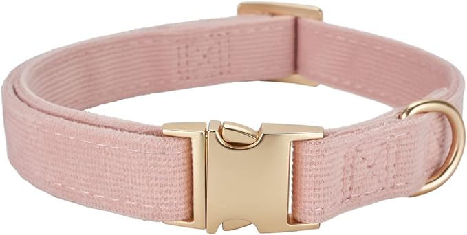 Soft Cotton Dog Collar with Metal Buckle Adjustable Heavy Duty Comfy Corduroy Collars for Small Medium Large Dogs,Light Pink,Medium