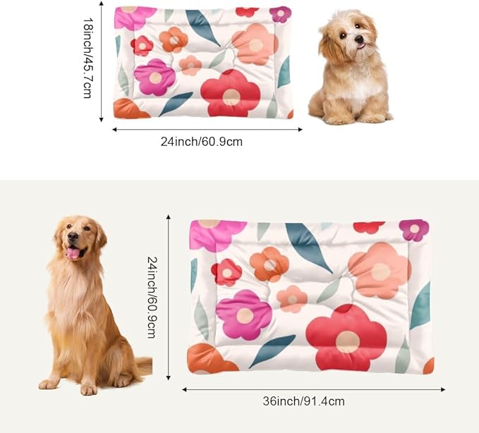 Retro Botanical Floral Machine Washable Dog Bed. Kennel Mats for Crates Dog Pad for Crate Crate Cushion Cages Washable Non-Slip Pet Bed Sturdy Mat Dogs Little Indoor Outdoor 24X18 Inch