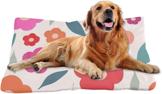 Retro Botanical Floral Dog Beds and Furniture Mat for Dogs Kennel Pads Dog Crate Bed Washable Non-Slip Beds for Crates Washable Camo Bed Mat Kennel Pillow Indoor Outdoor 36X24 Inch
