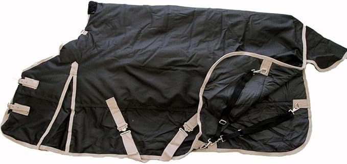 AJ Tack 1200D Waterproof Winter Horse Blanket with Hood - 400g Heavyweight Turnout with Fleece Collar, Shoulder Gussets & Tail Flap - Black 72"