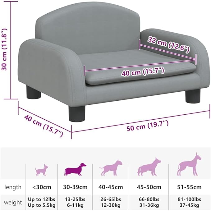 Small Dog Bed with Solid Pine Wood Frame, Elevated Pet Sofa for Cats and Puppies, Soft Foam Padded Couch, Comfortable Fabric Resting Place, Light Grey, 19.7 x 15.7 x 11.8 Inches