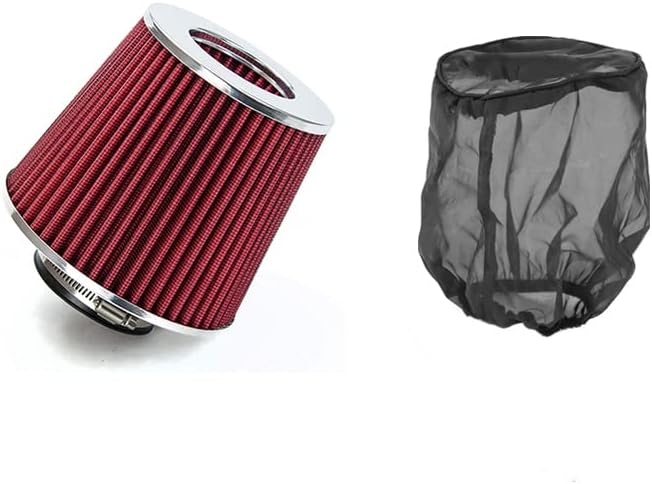 Red Cold Air Intake Cone Replacement Performance Washable Clamp-on Dry Filter