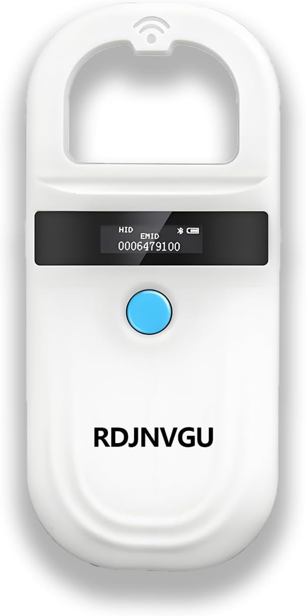 Pet Microchip Scanner Rechargeable RFID EMID Micro Chip Reader 134.2kHz 125kHz 15 Digits Pet Chip ID Scanner for Animal Pets Dog Cat (White)