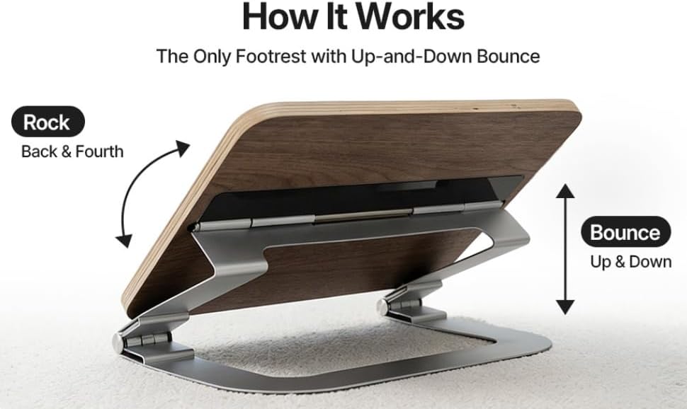Under Desk Footrest for Active Sitting – Motion Rocking Foot Rest to Bounce & Fidget While You Work – Ergonomic Wooden Desk Foot Rest for Circulation & Focus – Hopper