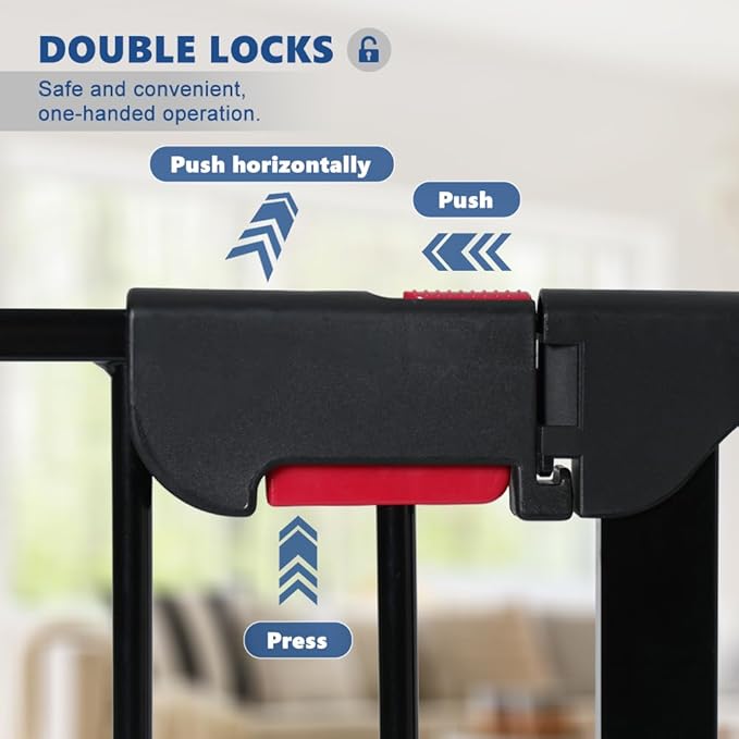 Freestanding Dog Gates with Door Walk Through, Extra Wide Doggy Door 100" W x 29" H Pet Gate Safty 4 Panels Dog Fence for Stairs, Doorways