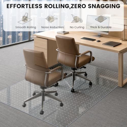 Office Chair Mat for Carpeted Floor, 46 × 72 Inch Low Pile Carpet Rolling Chair Mat, Large Plastic Computer Office Floor Mat, Thick Wear-Resistant PVC Carpet Protector Mat, Smooth Gliding Movement