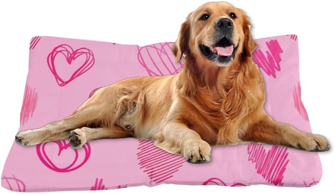 Graphic Heart Light Pink Small Pet Bed Dog Travel Mat Small Dog Crate Pad Crate Pillow for Cages Washable Non-Slip Washable Beds Comfort Bed Pet Mat Cage for Pets Indoor Outdoor 24X18 Inch