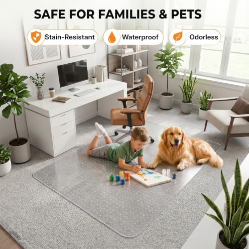 Office Chair Mat for Carpeted Floor, 46 × 72 Inch Low Pile Carpet Rolling Chair Mat, Large Plastic Computer Office Floor Mat, Thick Wear-Resistant PVC Carpet Protector Mat, Smooth Gliding Movement