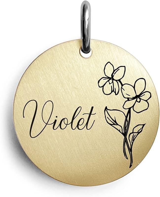 Cats Dogs ID Tags Personalized Engraving Birth Flowers Pattern for Custom Pets Collar Accessories Brass Copper Medium Round Name Plate