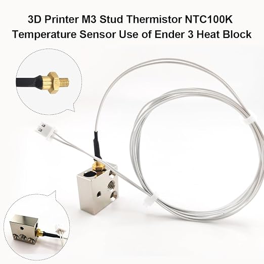 Ender 3 M3 Thermistor 300°C 1m/39.4Inch, 3D Printer M3 Stud Thermistor