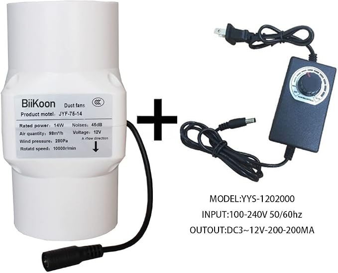 HVAC Exhaust Ventilation Fan 3 Inch 12v Inline Duct Fan Low Noise Speed