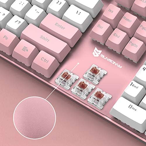 Merdia 104 Keys Full Size Mechanical Keyboard | Brown Switch, Pink & White Color 104 Keys US Layout Led Backlit Hot Swappable Wired Mechanical Light Up Pink Keyboard | Wired Gaming Computer Keyboards