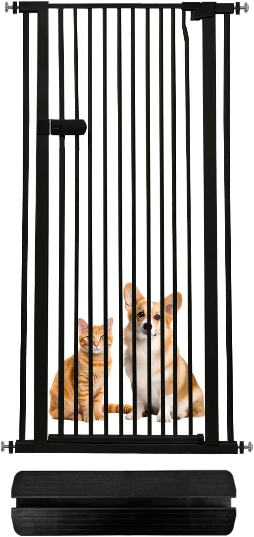 Lumizone Extra Tall Cat Gate 55.12" High Pressure Mounted Extra Wide 2025 New (17 Sizes) 1.37" Gap No Drilling Auto-Close One-Handed Operation Tall Pet Gate for Dogs(Black, 55.12" H x 29.92"-34.24" W)