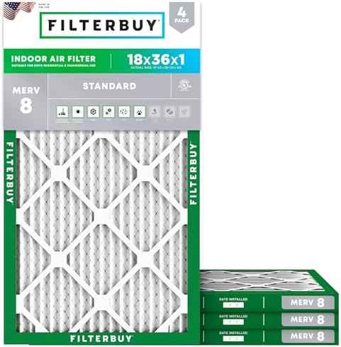 Filterbuy 18x36x1 MERV 8 Pleated HVAC Air Filters, 4-Pack